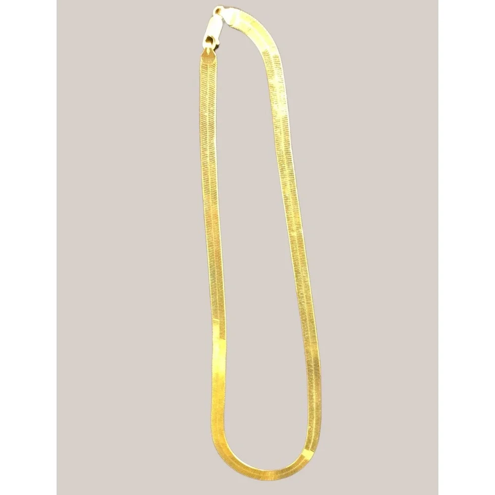 14K YellowGold Herringbone Chain Necklace 18.4g Flat Snake Link Solid Gold 18.5